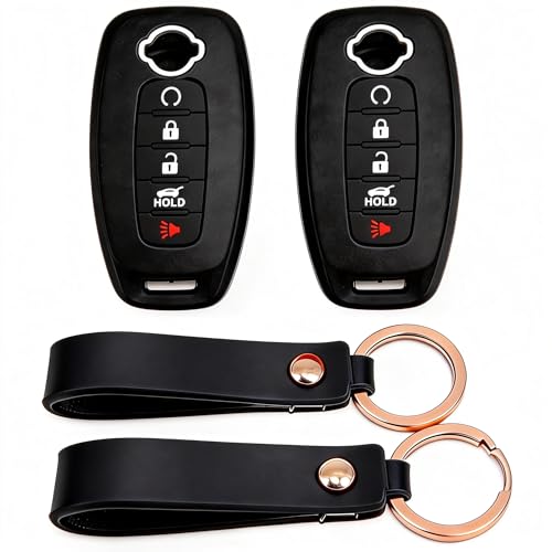 TyranCoupe Silicone Key Fob Cover 2 Pack, Key Protector - 360° Key Protection Case for 2023-2026 Nissan Rogue/Pathfinder/Sentra, 5-Button Anti-Scratch Key Cover (Black/Black)