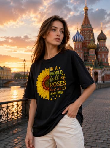 Image of London Hills Oversized Tshirt for Woman | t Shirt for Woman Oversized Fit Printed Round Neck | Tops for Woman's | Women t Shirt Loose Fit Drop Shoulder | t Shirts for Women | Western Tops