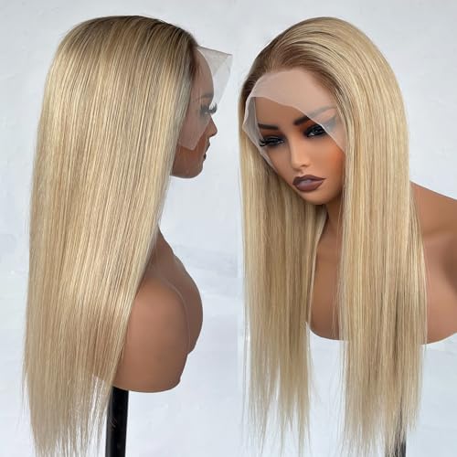 Image of Munx Ash Blonde Highlight Wig Human Hair, 180 Density 13x6 Hd Balayage Wigs Human Hair for Women Brown Highlight Lace Front Wig Pre Plucked Glueless Lace Front Wigs 16 Inch