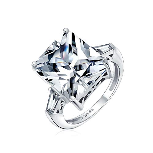 Bling Jewelry Art Deco Style Big 7CT AAA CZ Statement Solitaire Emerald Cut Engagement Ring For Women Side Stone Baguette Thin Band .925 Sterling Silver Decorative Setting2