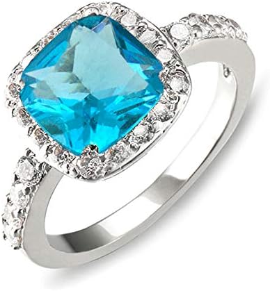 Impression Collection Square Rings Wedding Party Statement CZ Cocktails Gold Plated Classic Fashion Size 4-12 (Aqua Blue, 7)