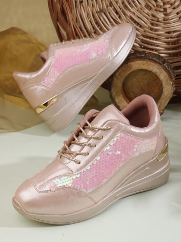 Image of Vendoz Women Wedding & Party Casual High Heel Sneakers I Cushioned Insole I Glittery & Embellished Bridal Wear I Lightweight and Stylish Shoes for Girls CNV7065