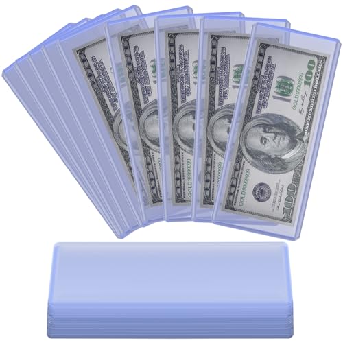 FULLCASE 20 Pack Dollar Bill Sleeves 6.6"Ã—2.8" Hard Plastic Currency Holders, Clear Top-Load Money Protectors for US Dollars Goldbacks Stamps Foreign Notes, Collectors Display Case