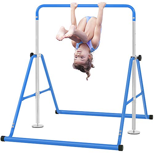 BangTong&Li Gymnastics Bar for Kids Height Adjustable Horizontal Bar Folding Gymnastics Junior Training Bar for Home Gymnastics Equipment (Blue)