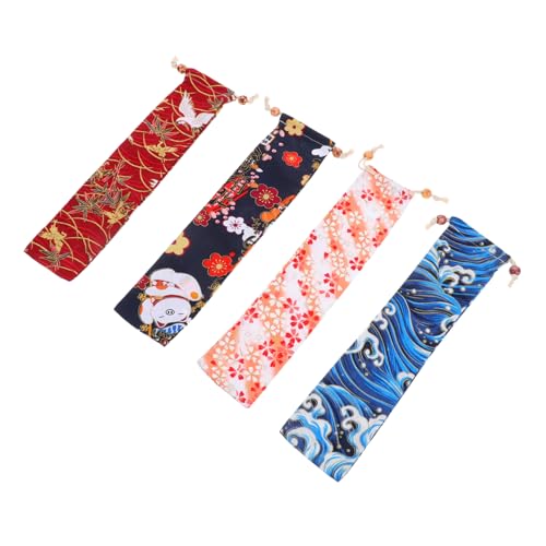 HOLIDYOYO Bolsa para Abanico Plegable De Mano 4 Estuche De Tela con Cordón Portátil para Almacenamiento Elegante De Abanicos Japoneses Y Chinos para Viajes Y Uso Diario
