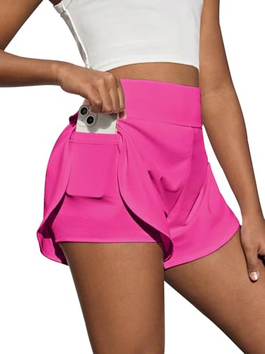 OEBLD Shorts atléticos para meninas, cintura alta, 2 em 1, para treino, corrida, vôlei, futebol com