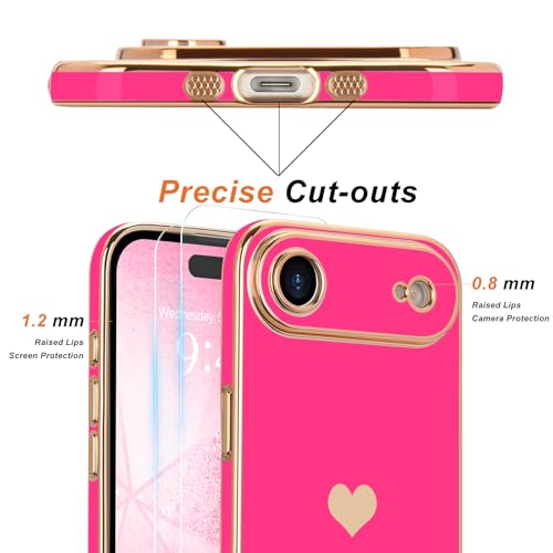 Teageo for iPhone Air Case with Screen Protector [2 Pack] Girl Women Cute Love-Heart Luxury Gold Soft Cover Camera Protection Silicone Shockproof Phone Case for iPhone Air, Hot Pink by Teageo - Image 2