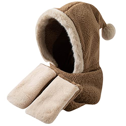 Gorro de forro polar cálido con pompones y bufanda con capucha cortavientos