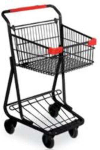 Single Basket Mini Shopping Cart Black Frame with Red Handle