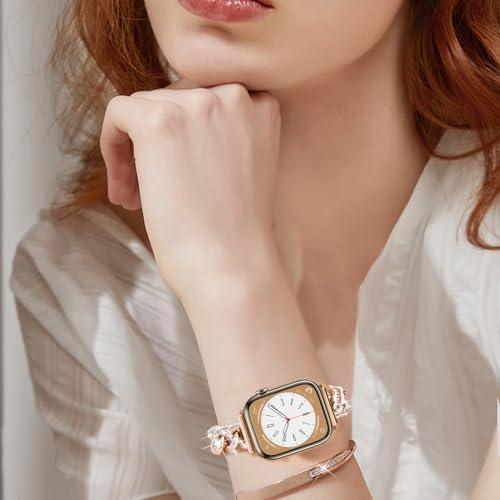 Image of VISOOM Bracelet Compatible for Series 11 /10 /9 /8 /se Apple Watch Band 46 /45 /44 /42 /41 /40 /38mm Series 7 /SE Women Dressy Luxury Wristband Jewelry Metal Watch Strap for iWatch Series 6 /5 /4 /3 /2 /1