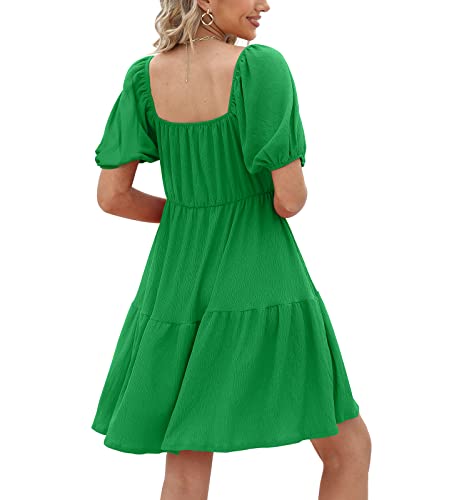 Womens Dresses For Wedding Guest Scoop Neck Short Sleeve Summer Dress Green 2Xl #TOP3