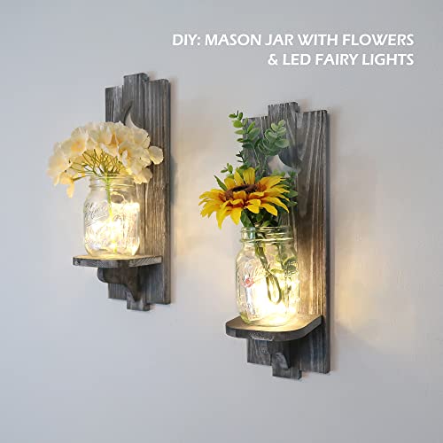 Set Of 2, Besuerte Wooden Candle Holders, Dining Room Wall Decor Farmhouse Wall Sconces Set Of Two, Elegant Candle Sconces, Living Room Decor For Wall, Grey #TOP3