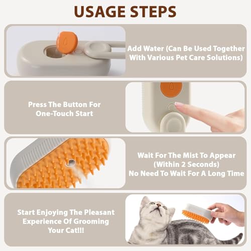 Image of 4 in 1 Cat Steam Brush for Shedding, Rechargeable Steam Cat Brush With Rotating Handle, for Massaging and Cleaning Shedding Pet Hair, for Cats Dogs(Cream)