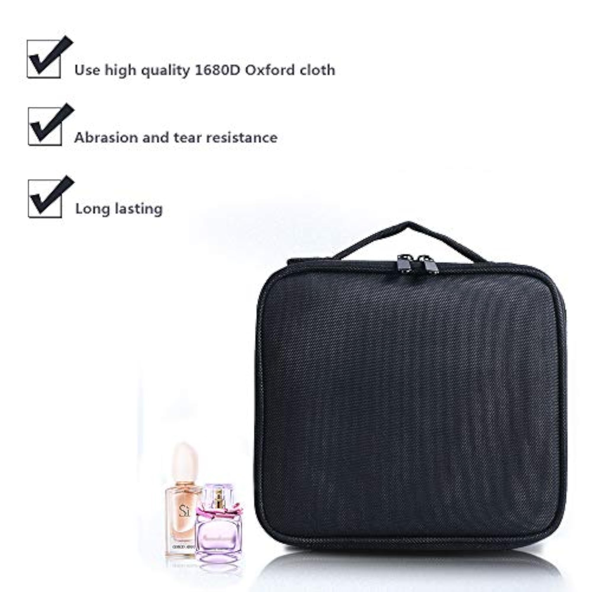 Makeup Train Case, Portable Organizer with Adjustable Dividers