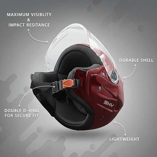 Image of Cortex Sky Half Face Helmet Glossy Finish with Scratch Resistant Polycarbonate Visor, Hard ABS Shell Helmet for Men and Women | Clear Visor, Lightweight,