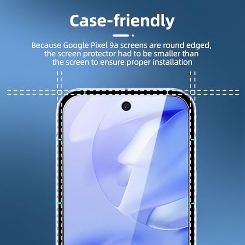 Image of NEW'C Pack of 3 Tempered Glass Screen Protector for Google Pixel 9a, Anti-Scratch, Anti-Fingerprint, Bubble Free, 9H Hardness, 0.33 mm, Ultra Transparent, Ultra Resistant
