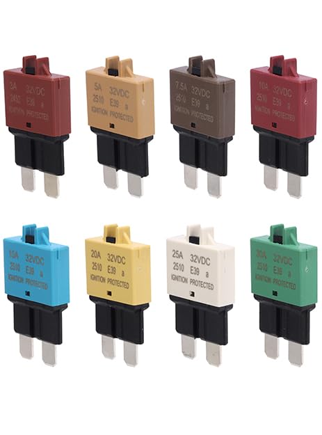 AFOERIT Circuit Breaker Blade Manual Reset Resettablle Fuse ATC Automotive Marine Boat RV Truck Car 3A 5A 7.5A 10A 15A 20A 25A 30A Mixed 32V 8 pcs Pack New