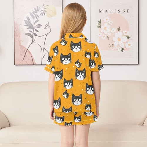 ALAZA Cat Cartoon Orange Pajamas Satin Pajama Set Short Sleeve Button Down Sleepwear4