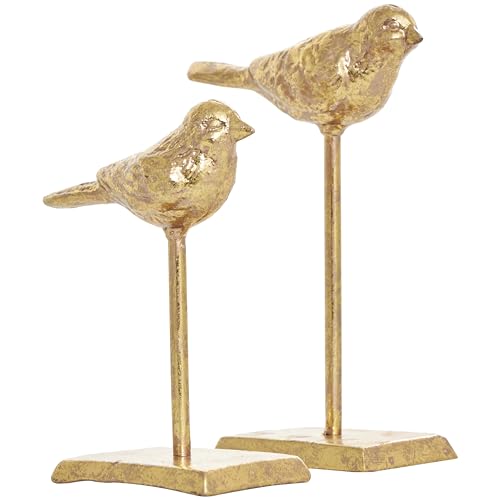 Deco 79 Metal Bird Decorative Sculpture Home Decor Statues with Gold Foil Texturing, Set of 2 Accent Figurines 8", 6"H, Gold