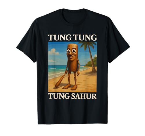Surreal Italian Brainrot Meme Tung Tung Tung Sahur Beach T-Shirt