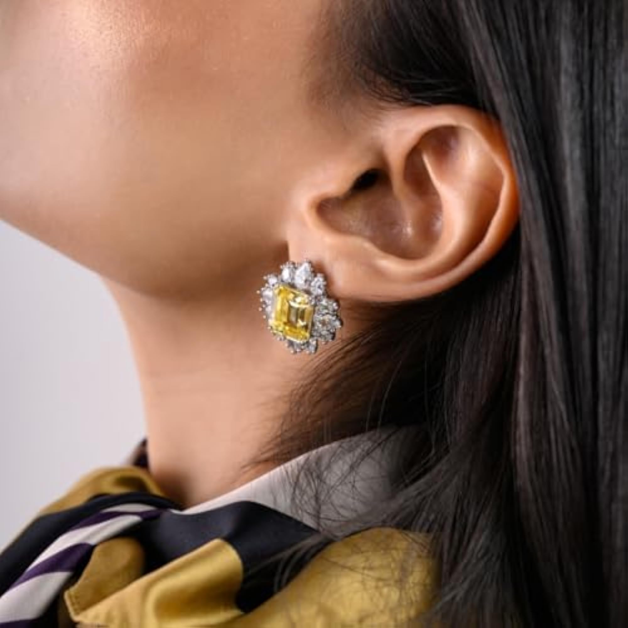 Yellow American Diamond Spike Earrings with Sparkling CZ Crystals