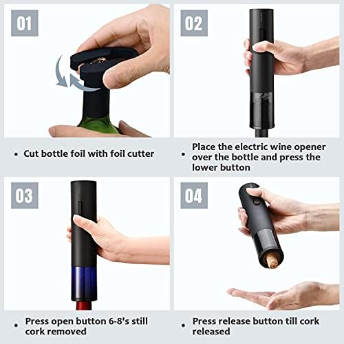 Electric Wine Opener Automatic Electric Wine Bottle Corkscrew Opener Rechargeable with Foil Cutter and USB Cable, Black