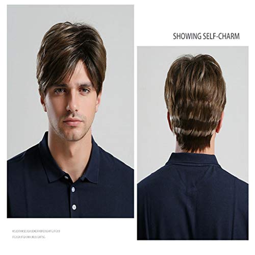 10 Wigs Wig Peruca Natural Sintética Da Parte Lateral Das Perucas Masculinas Retas Curtas Com Franja