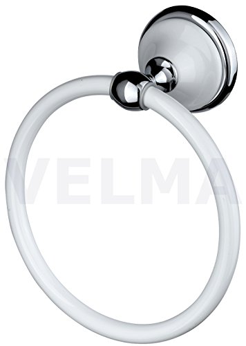 VELMA - 218360 - Maravilloso toallero Circular con un diseño único - De Nuestra Serie Bianco - Cerámica, Cromado de Alto Brillo - Sin Piezas de plástico - 100% Inoxidable