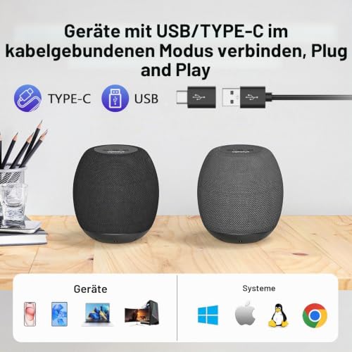 YYV PC Lautsprecher, Wired Computer Lautsprecher für Desktop/Laptop/Notebook, Mini USB PC...