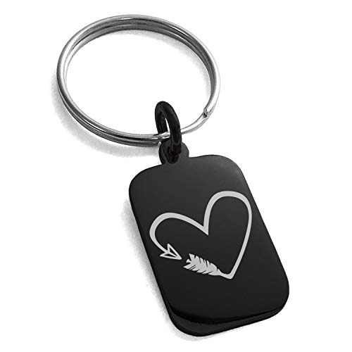 Stainless Steel Love Arrow Heart Small Rectangle Dog Tag Charm Keychain Keyring
