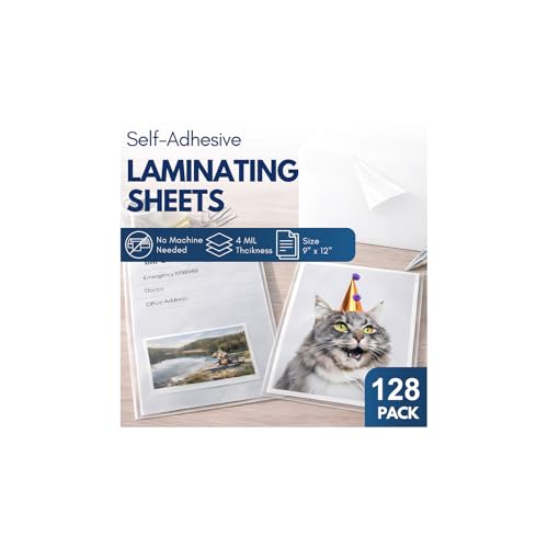 Self Adhesive Laminating Sheets 128 Pack, 9x12'', No Heat Laminating Sheets