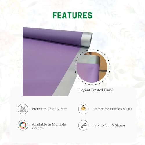 Image of Oasis Gift Wrapping Frosted Cellophane Roll For Multipurpose Hamper Packaging & Flower Bouquet Wrapping 80cmx25mtr 1 No Frosted Film Roll (v) Purple Silver)