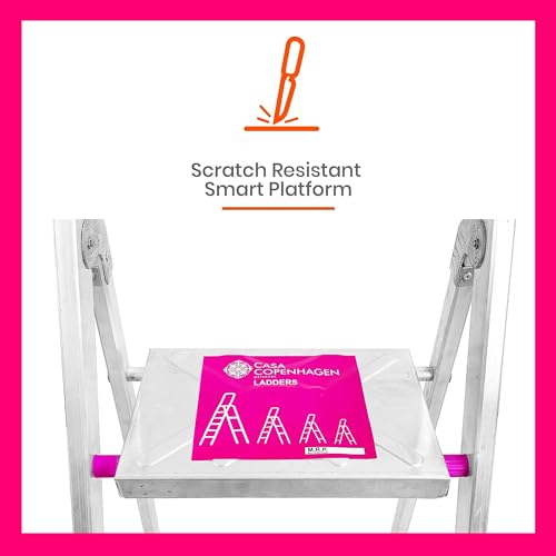 Image of Casa Copenhagen Designed in Denmark, 8-Step Foldable Aluminium Ladder Laser Cut with Super Advance Sure-Hinge Technology,7 Years Warranty - Silver