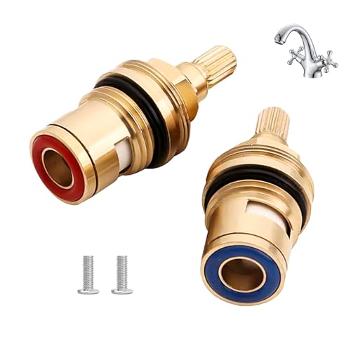 2 Pcs Ceramic Tap Cartridge, Brass Tap Valve Inserts Quarter Turn Valve, Replacement Brass Ceramic Stem Disc Cartridge Faucet Valve, Quarter Turn 1/2 BSP, Hot & Cold Water for Bathroom & Kitchen Tap