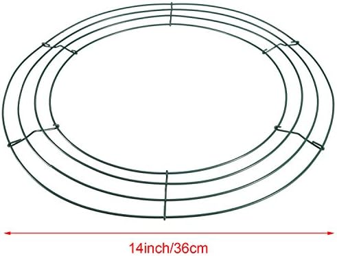 BBTO 2 Pack Metal Wire Wreath Frame 14 Inch Deep Green Wire Rings for Christmas Holidays Floral Arrangements Home Party Decorations