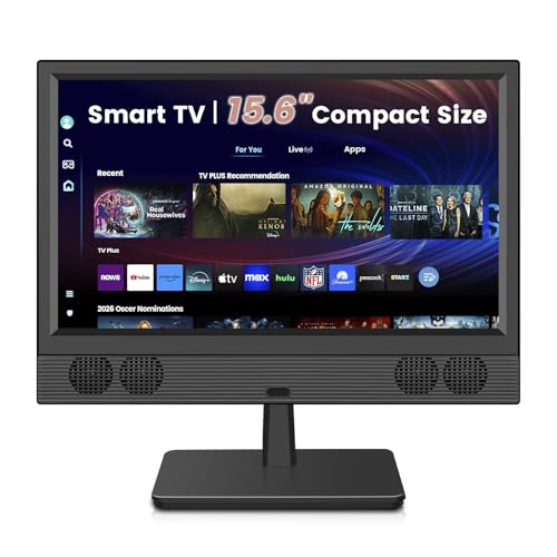 Image of Feihe 15.6 Inch Small Smart TV - Full HD 1080p Compact Flat Screen Smart Television with Wi/Fi, Bluetooth, Voice Remote for Kitchen, Bedroom, RV