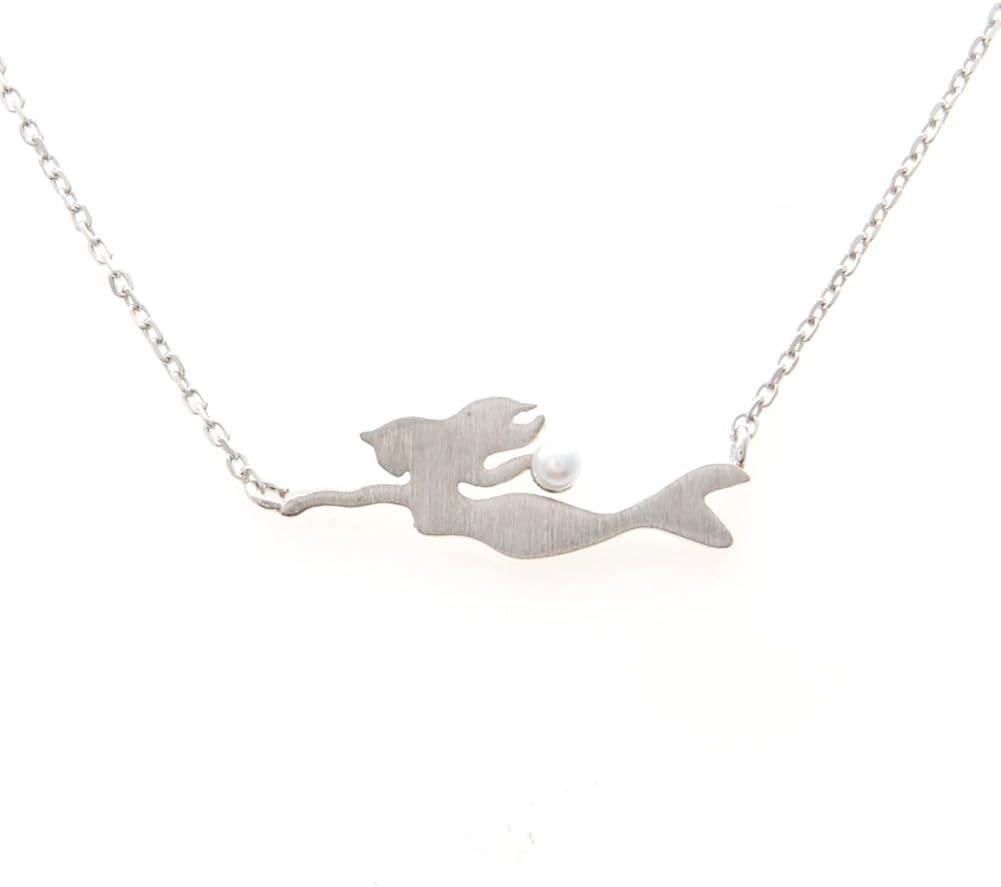 .925 Sterling Silver Little Mermaid Pendant Necklace, 17.5 inches