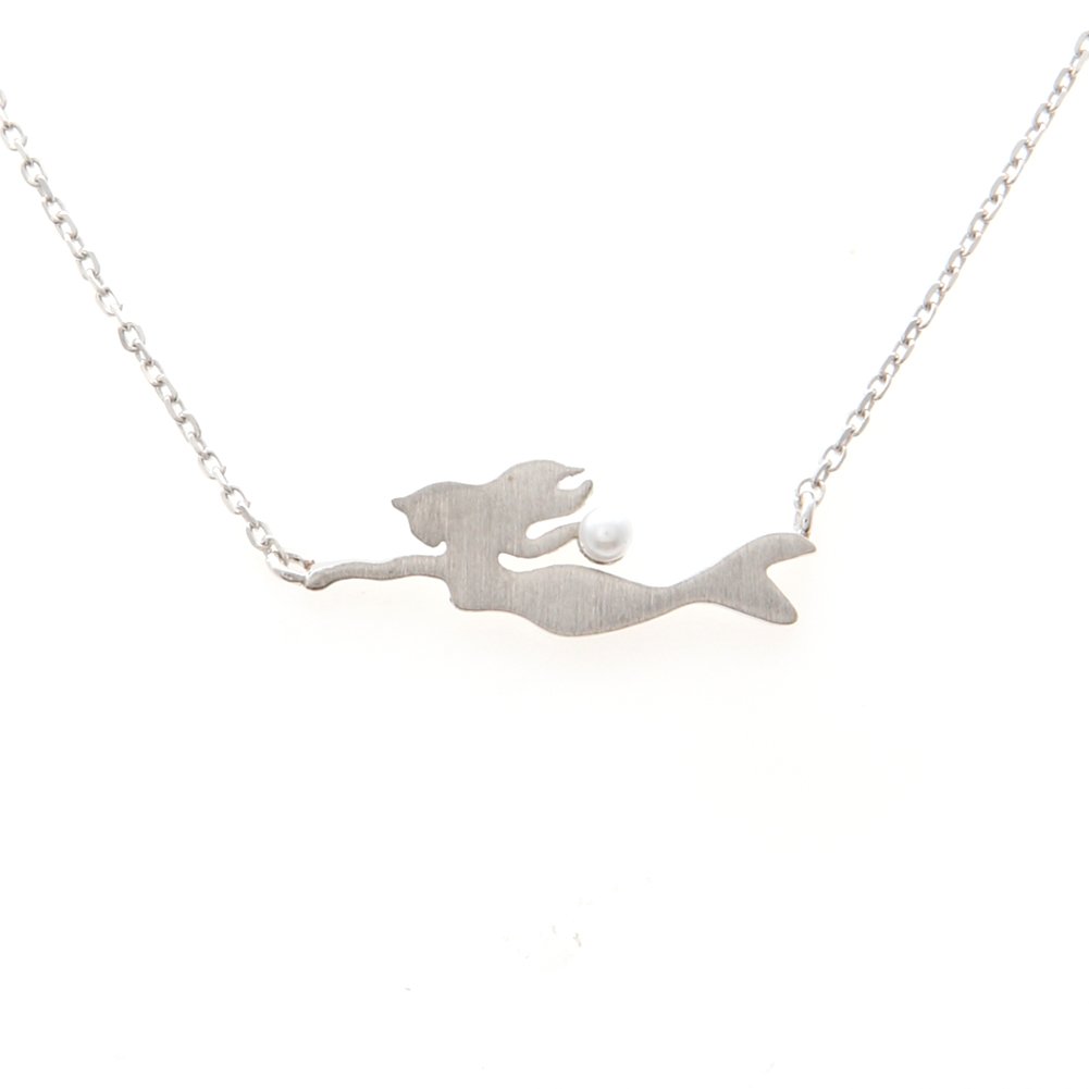 .925 Sterling Silver Little Mermaid Pendant Necklace, 17.5 inches