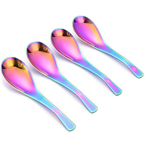 efoot Soup Spoon,4PCS Rainbow Spoon, Stainless Steel Soup Spoon Coffee Spoons Ice Cream Spoon Perfect for Home and Kitchen