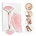 Produktbild Jade Roller für Gesicht - Gua Sha Scraping Tools - 100% natürlicher Rosenquarzstein, für Anti Aging, Peeling, Schwellungen, Heben und Festziehen - Handgefertigtes Jade-Gesichtsmassagegerät