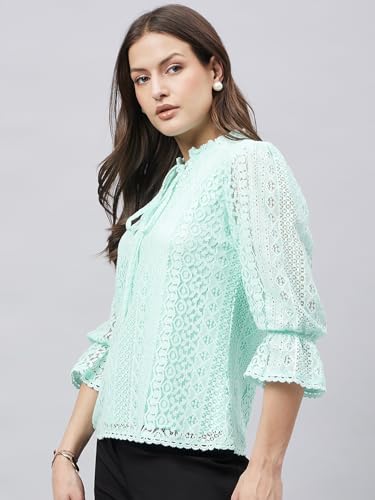Image of Style Quotient Women Summer Blue Lace Caual Top