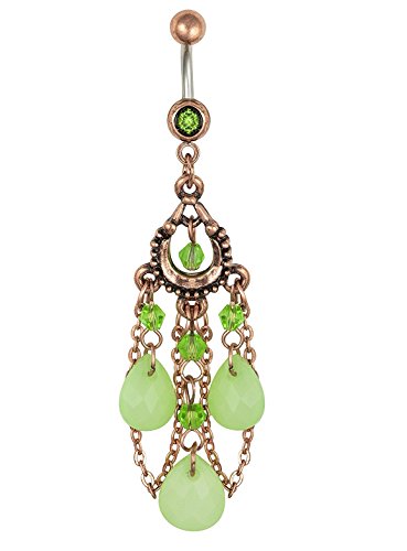 Pierced Owl 14GA 316L Surgical Steel Vintage Chandelier with Jade Colored Tear Drop Beads Chain Dang