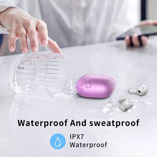 Image of Wireless Earbuds, 2026 Bluetooth 5.4 Ear Buds in Ear with 4 ENC Noise Cancelling Mic, New Wireless Earphones HiFi Stereo Deep Bass 40H Playtime, In-Ear Bluetooth Earbuds LED Display IP7, Violet