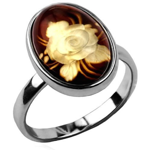 Anillo de ámbar cameo plata de ley 925 sortija vintage tallada mujer tallas 5 6 7 8 9 10 11 12