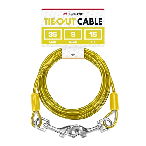 Tuff Pupper Dog Tie Out Cable, 15 ft Heavy Duty Lead for up to 35 lb Dogs