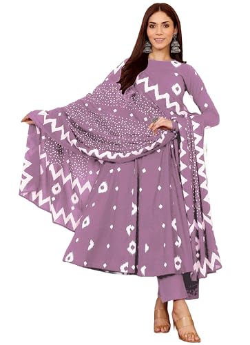 Image of ANNI Designer | Rayon Anarkali Printed Kurta with Pant & Dupatta | Cotton Kurta Set for Women | Stylish Co-Ord Set with Dupatta Ethnic Dress for Women