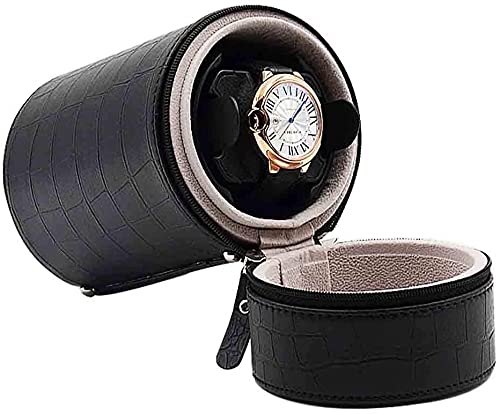 Portable Automatic Single Watch Winder Box in Leather with Quiet Motor Classic Watch Winder Table Storage Case for Christmas New Year Gift-Black