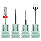 GazePlus 4PCS Nail Drill Bits Set, 3/32' Professional Nail Drill Bits, Tungsten Carbide Cuticle Remover Bits with Brush for Acrylic Hard Gel Dip Powder Home & Salon Nail Manicure
