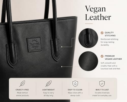 Bolso Tote para mujer con cierre - piel sintética negra liviana miniatura 6