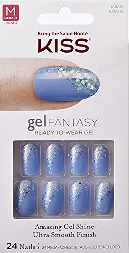 NEW 2015 Kiss Nails GEL FANTASY "KGN02" (Rock Candy) Medium Length Design Nails w/Adhesive Tabs & Glue
